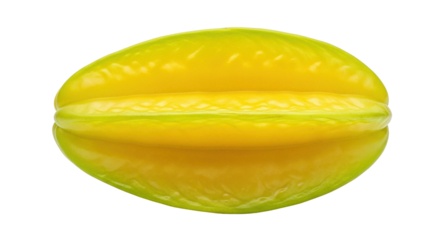 Isolated ripe starfruit with vibrant yellow color and visible ridges against no background