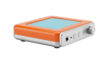 Isolated audio amplifier with screen, modern hi-fi gadget, sound, volume control