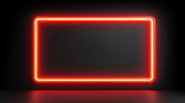 Bright Red Neon Frame Against a Dark Background for Creative Display or Advertisement in Modern Interior Design and Art Installation