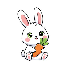 Illustration of a white bunny holding a carrot