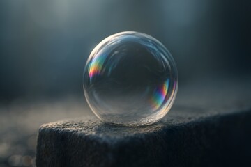 Macro Shot of Soap Bubble with Iridescent Rainbow Reflection – Concept of Fragility and Beauty