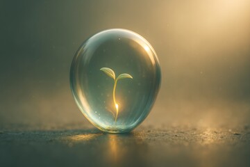 Young Seedling Growing Inside Transparent Glass Bubble – Concept of Sustainability, Growth, and Protection