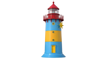 Isolated cartoon lighthouse for marine nautical navigation, maritime tower, seascape guide