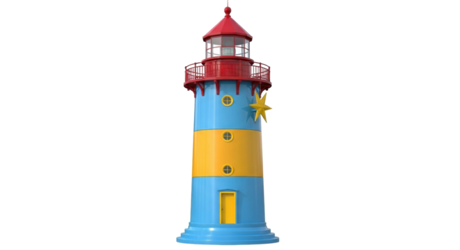 Isolated cartoon lighthouse for marine nautical navigation, maritime tower, seascape guide