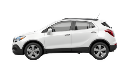 Modern white compact suv crossover vehicle isolated on black background studio shot