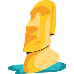 Abstract Moai Statue Illustration Yellow Orange Tones Teal Blue Base Isolated White Background
