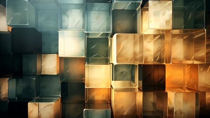 Digital art wallpaper background. abstract digital artwork featuring a series of illuminated, geometrically patterned cubes in various shades of blue, gold, and white. - Powered by Adobe