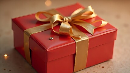 金のリボンの赤いギフトボックス｜Red Gift Box with Gold Ribbon