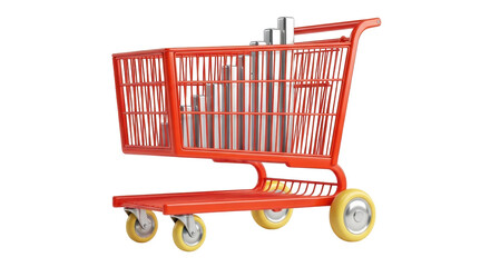 Isolated red shopping cart with bar graph, business growth, market trends, retail analysis