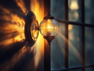 Warm light of a wall-mounted vintage lamp creating a dramatic shadow display