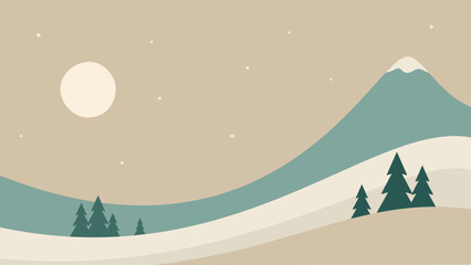 Obraz premium Minimalistic winter landscape in nordic style. Mountains and valleys vector art. Hand drawn original illustration for festive Christmas cards