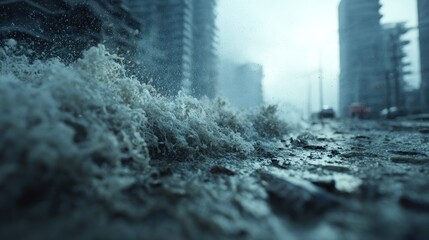 Apocalyptic flooding scenario in a modern city, environmental disaster scene