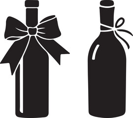Wine bottle silhouettes with decorative bows vector illustration