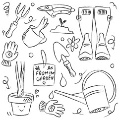 Garden Tools Doodle Set &ndash; Hand Drawn Gardening Equipment Icons