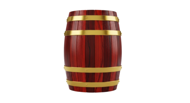 Isolated wooden barrel with iron hoops for wine, rum or beer storage, stock photo