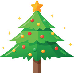 Fototapeta premium Christmas tree with glowing lights vector icon.
