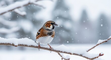 Finch perched on a branch with colorful plumage and delicate features. Small songbird symbolizing joy, nature, and the beauty of wild birds.