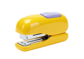 Isolated yellow stapler for office or home use, a standard tool for fastening multiple sheets