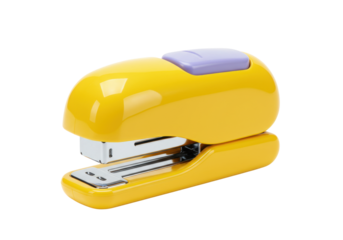 Isolated yellow stapler for office or home use, a standard tool for fastening multiple sheets