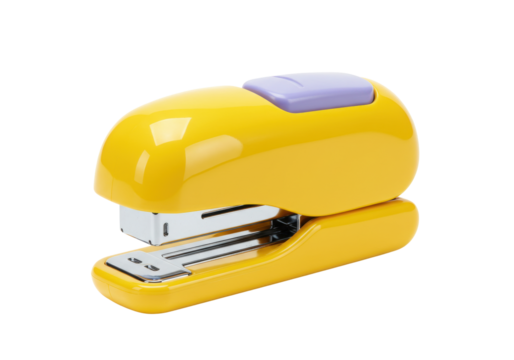 Isolated yellow stapler for office or home use, a standard tool for fastening multiple sheets
