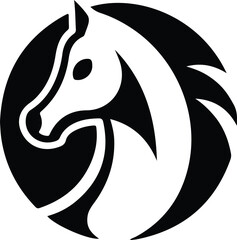 Black and white vector illustration of a horse head silhouette, suitable for a tribal tattoo design or animal logo symbol