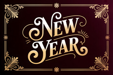 vintage style new year greeting with ornate golden typography