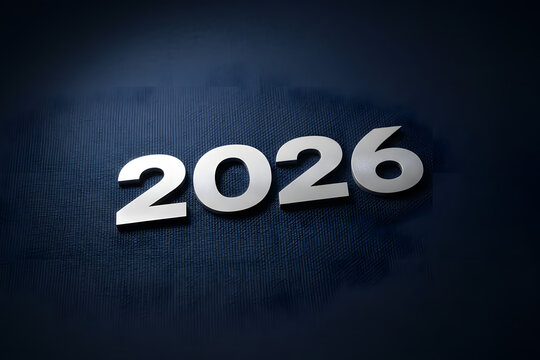 sleek 2026 metallic numbers on dark background
