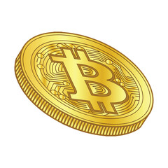 Gold Bitcoin Coin With Circuit Board Design cryptocurrency