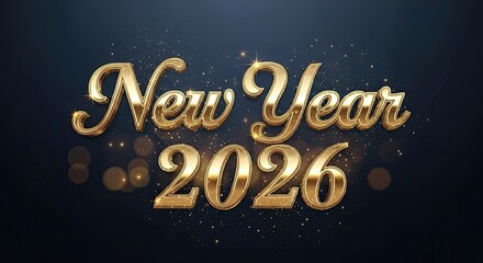 Golden New Year 2026 Celebration Typography with Sparkle Bokeh Lights Background Design