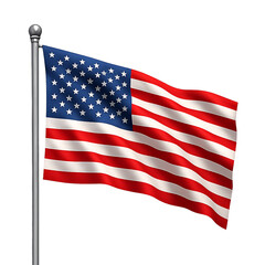 Fototapeta premium United states of america flag with wavy fabric texture on silver pole flying in wind against transparent background