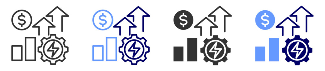high energy costs icon set multiple style