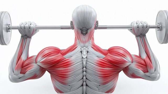 3D Human Anatomy Shoulder Workout Barbell Press Muscle Highlighted