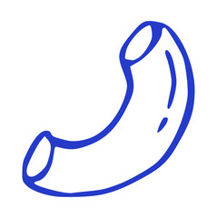 Obraz premium hand-drawn doodle illustration of a curved elbow macaroni pasta piece. Italian food element for cooking, menu, or restaurant design in a simple blue line art style