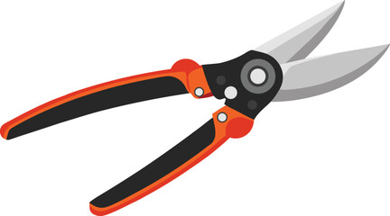 pruning shears icon, stainless steel and rubber grip.