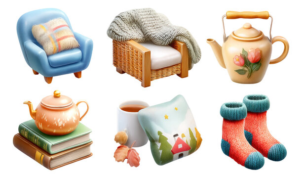 Cozy Home Collection with Teapot, Warm Blankets, and Charming Accessories