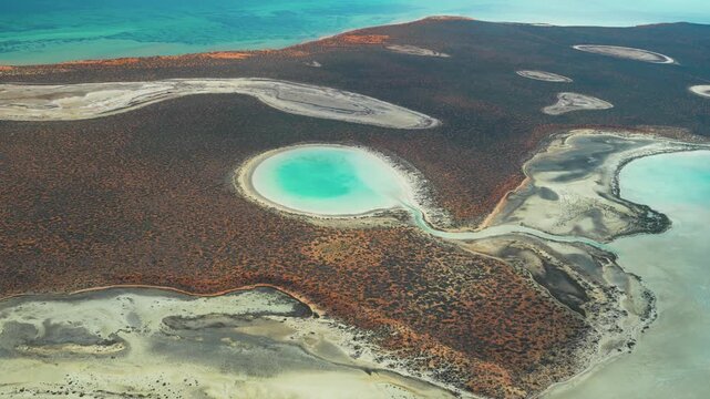 Scenic aerial landscape of Francois Peron National Park showing coastline, dunes, and clear waters