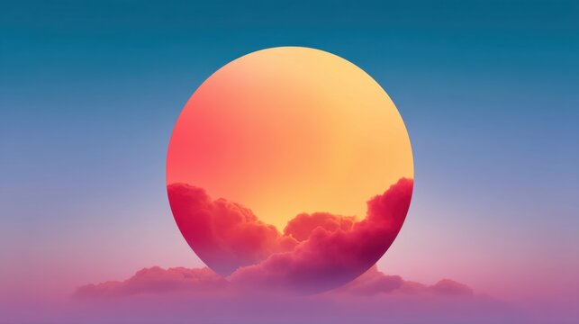 Vibrant Sunset Over Soft Clouds with Warm Hues of Pink, Orange, and Yellow Creating a Tranquil and Dreamlike Atmosphere in the Sky