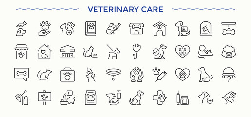 Veterinary Care line icon set. Contains such icons as pet vet, animal care, pet, animal, pharmacy, vaccine and more. Animal Care vector icon set. Thin outline icons pack.