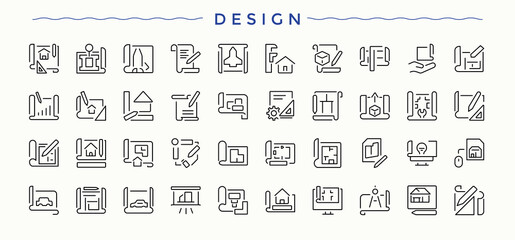 Design icon set. Minimalist linear icons. It contains symbols to idea, sketching, drawing, artistic, creative, painting, paint. Editable stroke. Pixel Perfect. Drawing icon set.