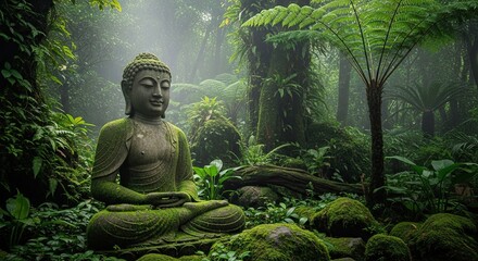 Enlightened Serenity in a Lush Green Forest Sanctuary