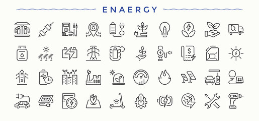 Enaergy icon. Containing electricity, batteries, batterie, battery, charge, battery and more. Modern icons collection. Vector collections. Energy icon set in linear style.