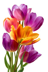 Obraz premium Vibrant bouquet of colorful tulips against a dark background