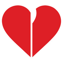 A heart split isolated on white background, representing a fractured relationship or emotional divide