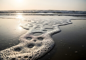Bubbly foam pattern on seashore sand
