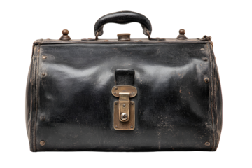 Vintage black leather doctor s bag with brass clasps and handle