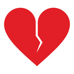 A red broken heart isolated on white background, symbolizing heartbreak and emotional distress