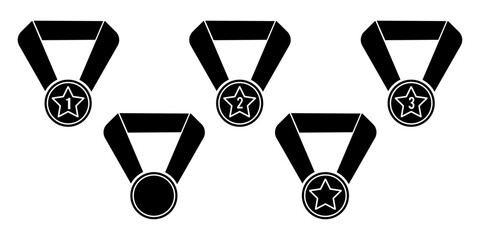 black medal icon set award achievement winner badge champion trophy prize symbol vector design collection.