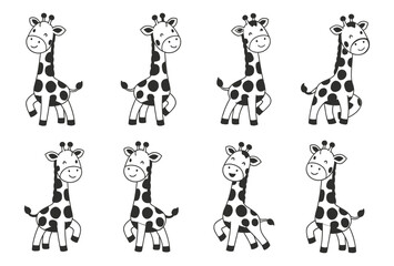 Adorable cartoon giraffes collection, playful and cute animal designs vector illustration