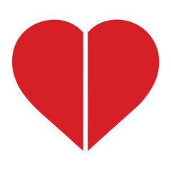 A red heart divided in two halves isolated on white background, representing love and connection