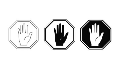 Stop hand icon symbol for danger, warning, prohibition, and caution vector illustration